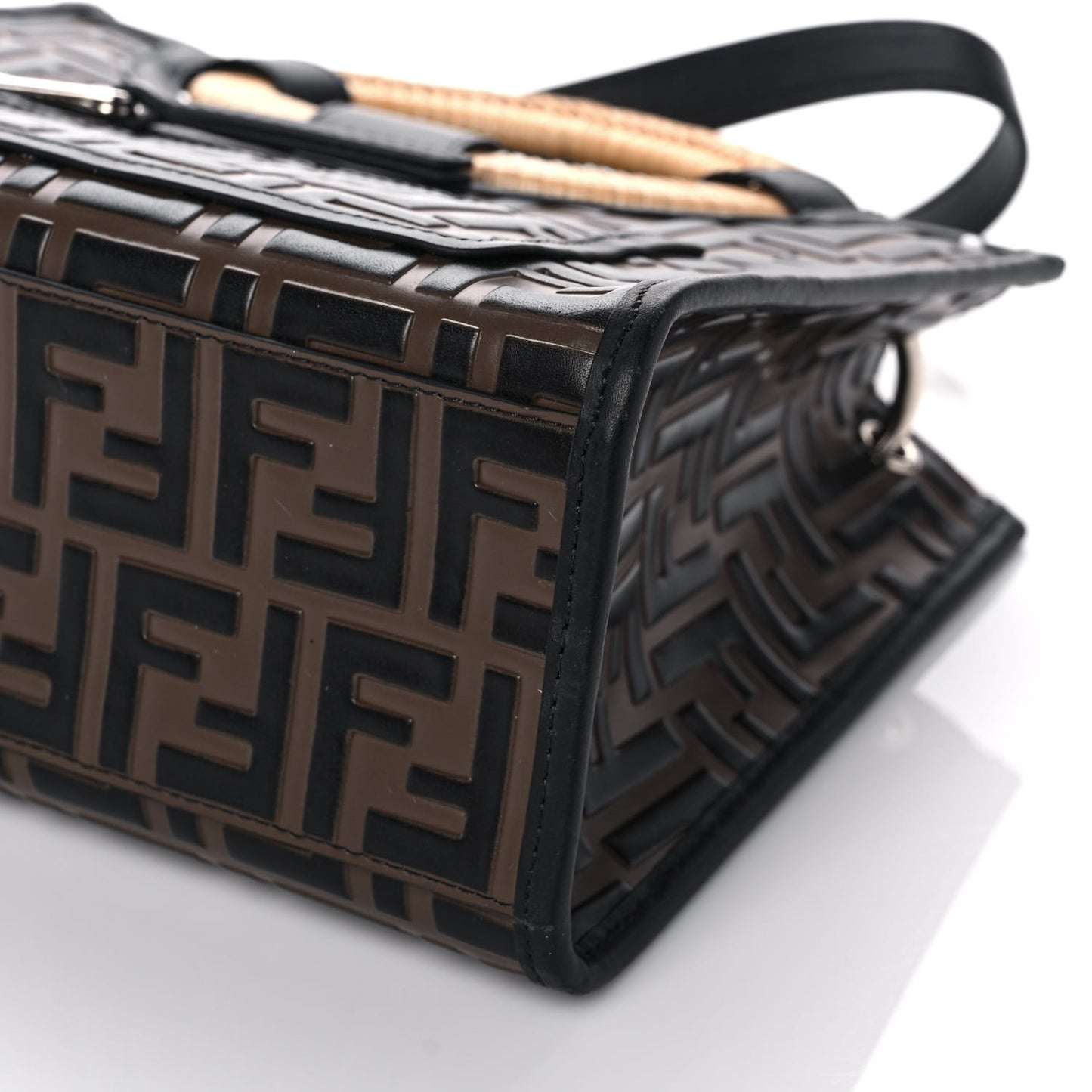 Vitello Century Wicker Bi-Color FF 1974 Embossed Small Runaway Shopper Tote Maya Black