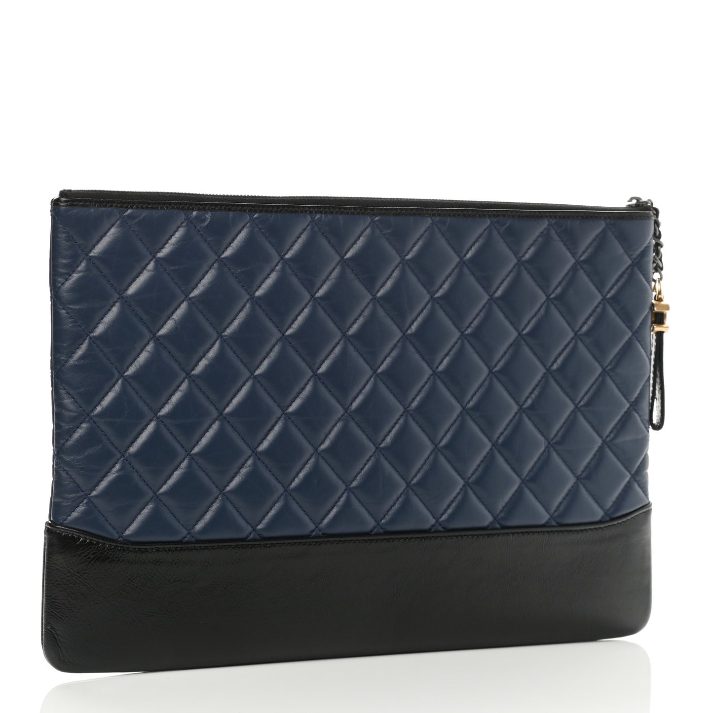 Aged Calfskin Quilted Large Gabrielle Cosmetic Case Navy Black