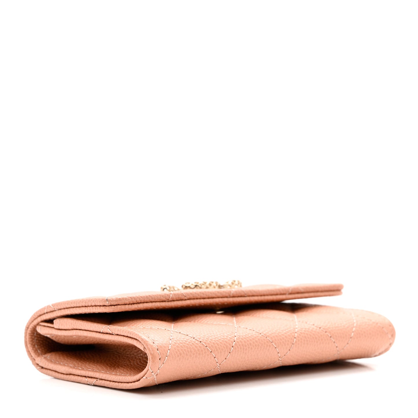 Caviar Metal Perforated Quilted CC Flap Card Holder Beige