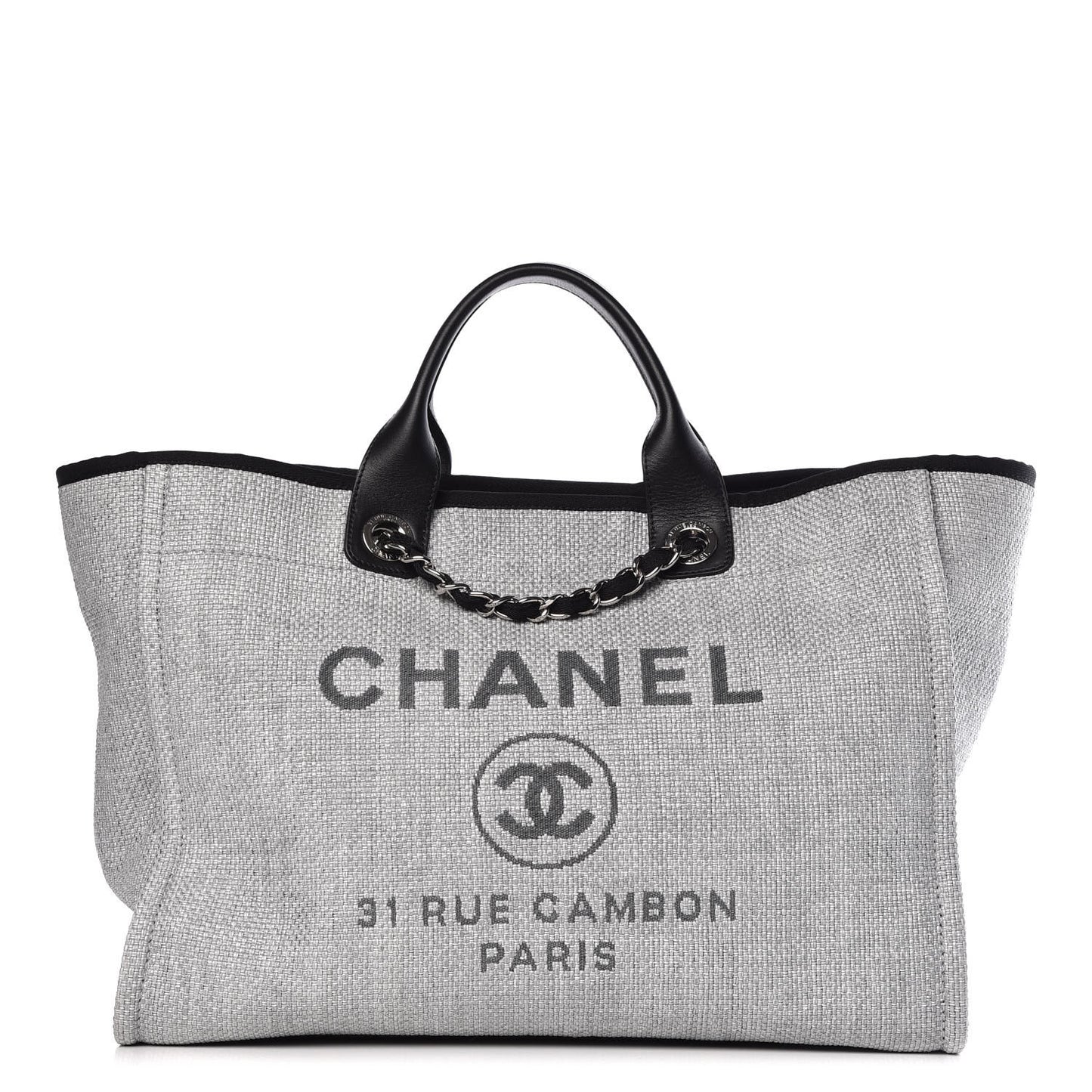 Woven Straw Raffia Large Deauville Tote Grey