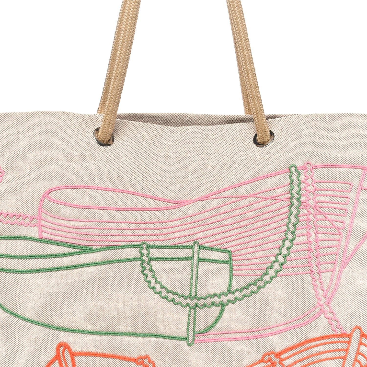 Hermes H Canvas Embroidered Thalassa Beach Bag Multicolor 7 of 9