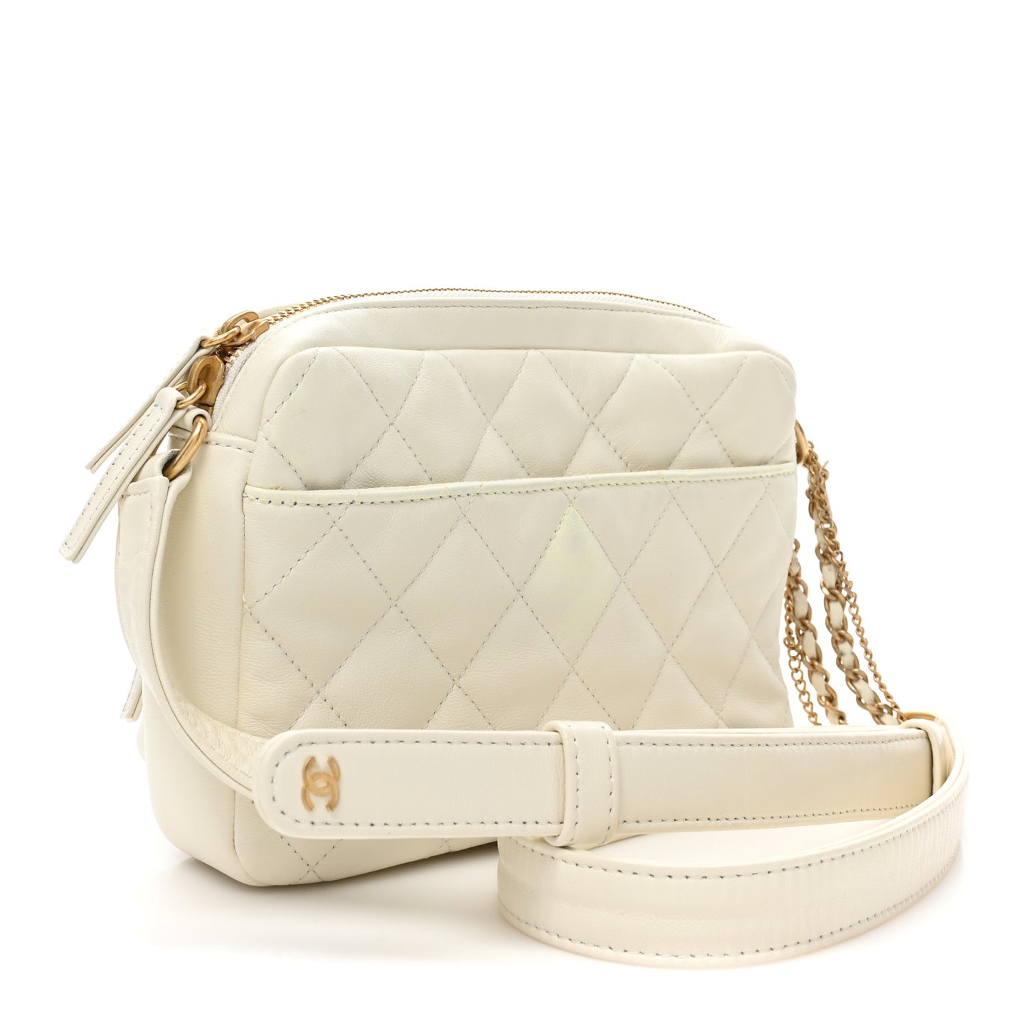 Calfskin Quilted Small Camera Case White