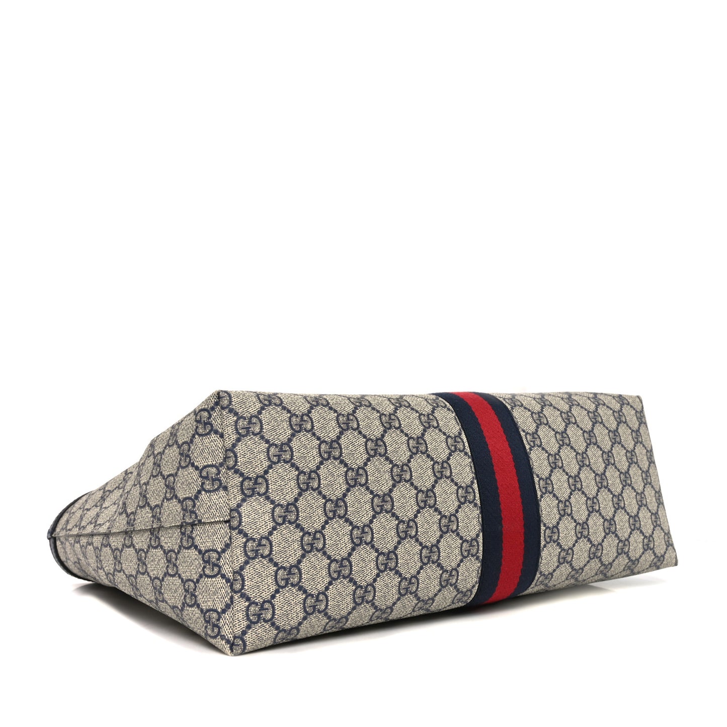GG Supreme Monogram Textured Calfskin Web Medium Ophidia Shopping Tote Beige Blue