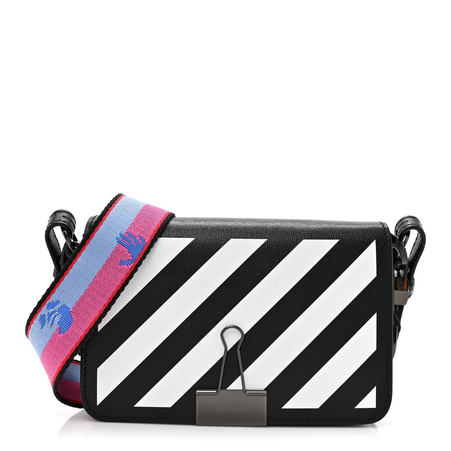 Off-White Saffiano Striped Mini Diag Binder Clip Bag Black White Indus 1797927 – FASHIONPHILE