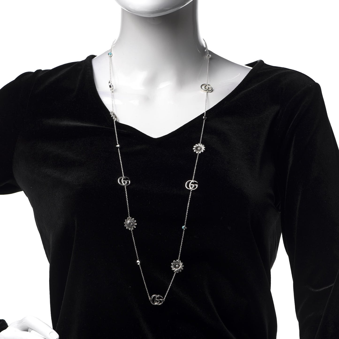 Sterling Silver Mother of Pearl Topaz GG Marmont Flower Station Necklace