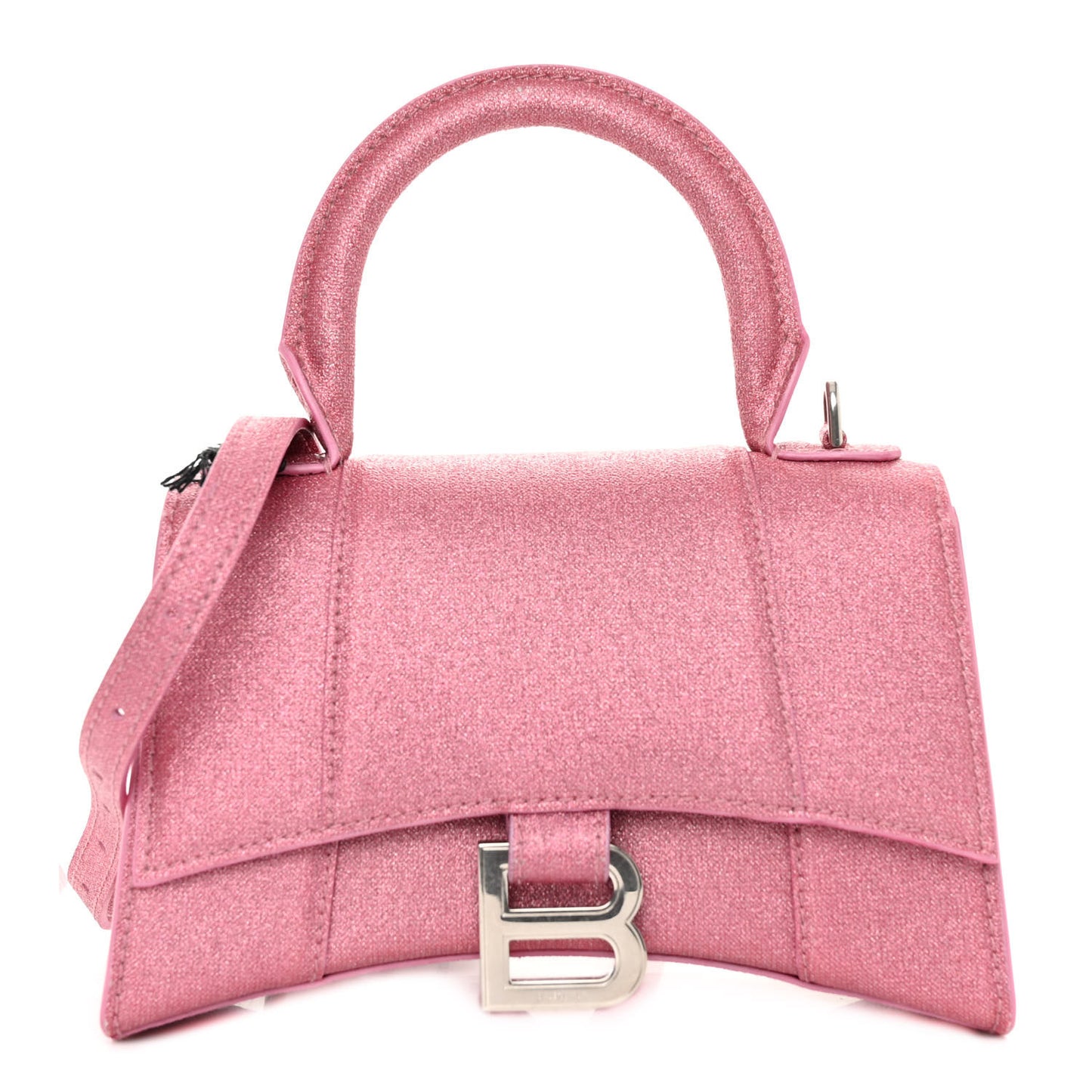 Glitter Fabric Hourglass Top Handle Bag XS Sweet Pink