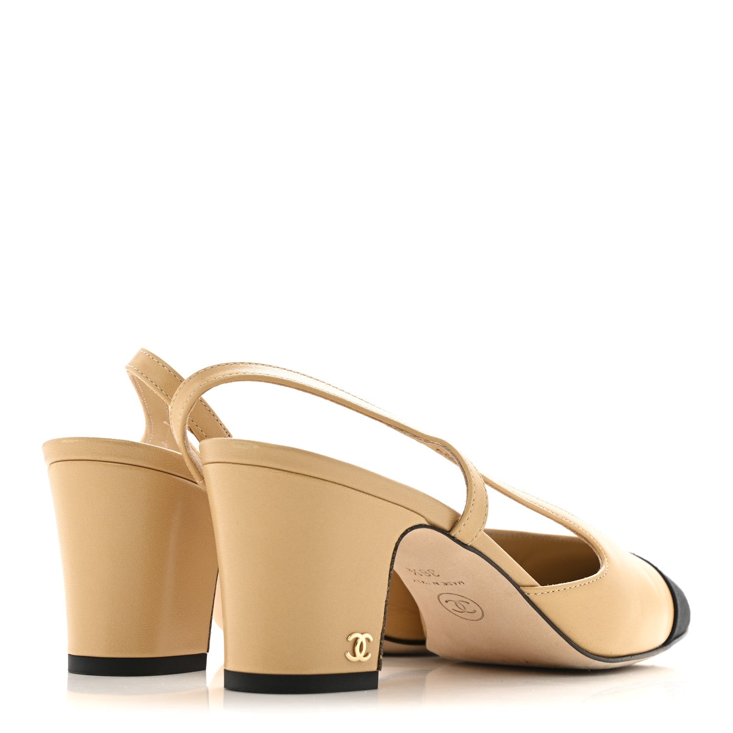 Chanel Goatskin Grosgrain Cap Toe CC Slingback Pumps 36.5 Beige Black 5 of 10