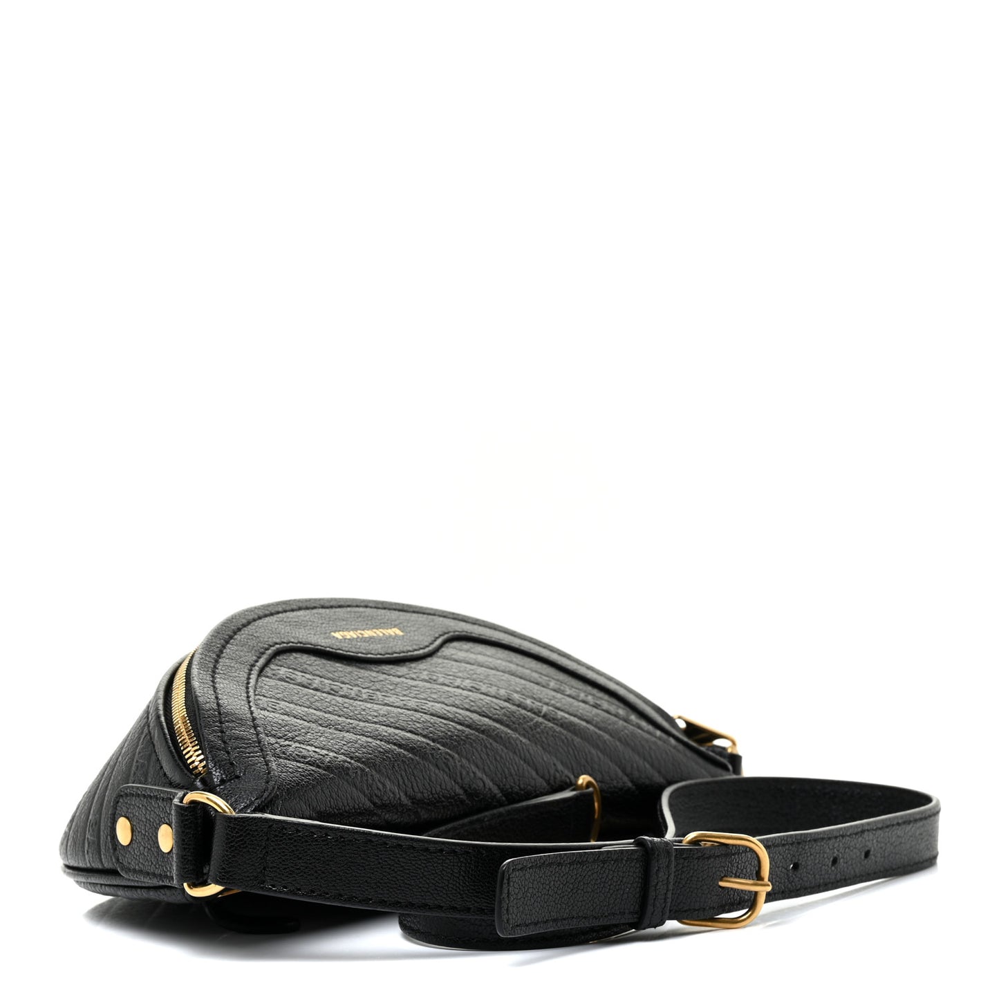 Shiny Goatskin Allover Logo Embossed XXS Souvenir Belt Bag Black