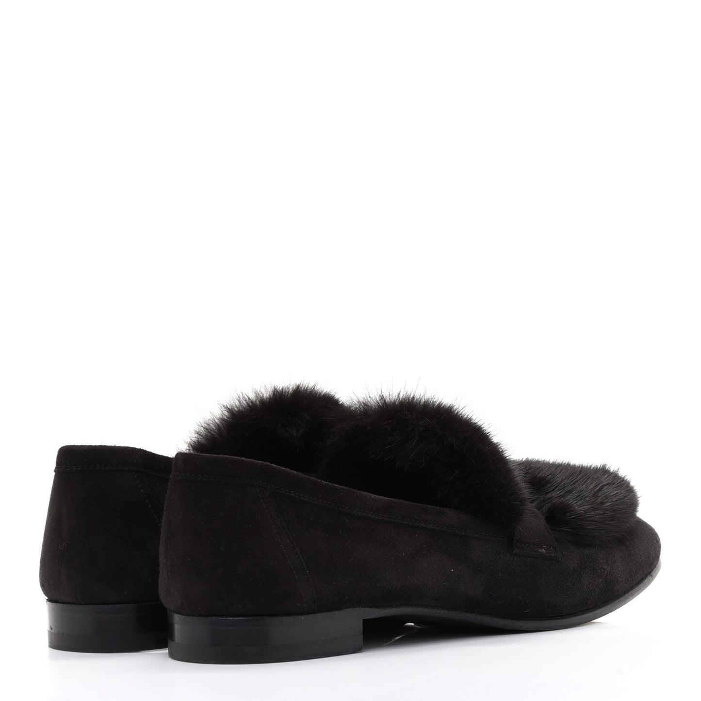 Mink Fur Suede Goatskin Paris Loafers 38.5 Black
