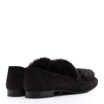Hermes Mink Fur Suede Goatskin Paris Loafers 38.5 Black 4 of 11
