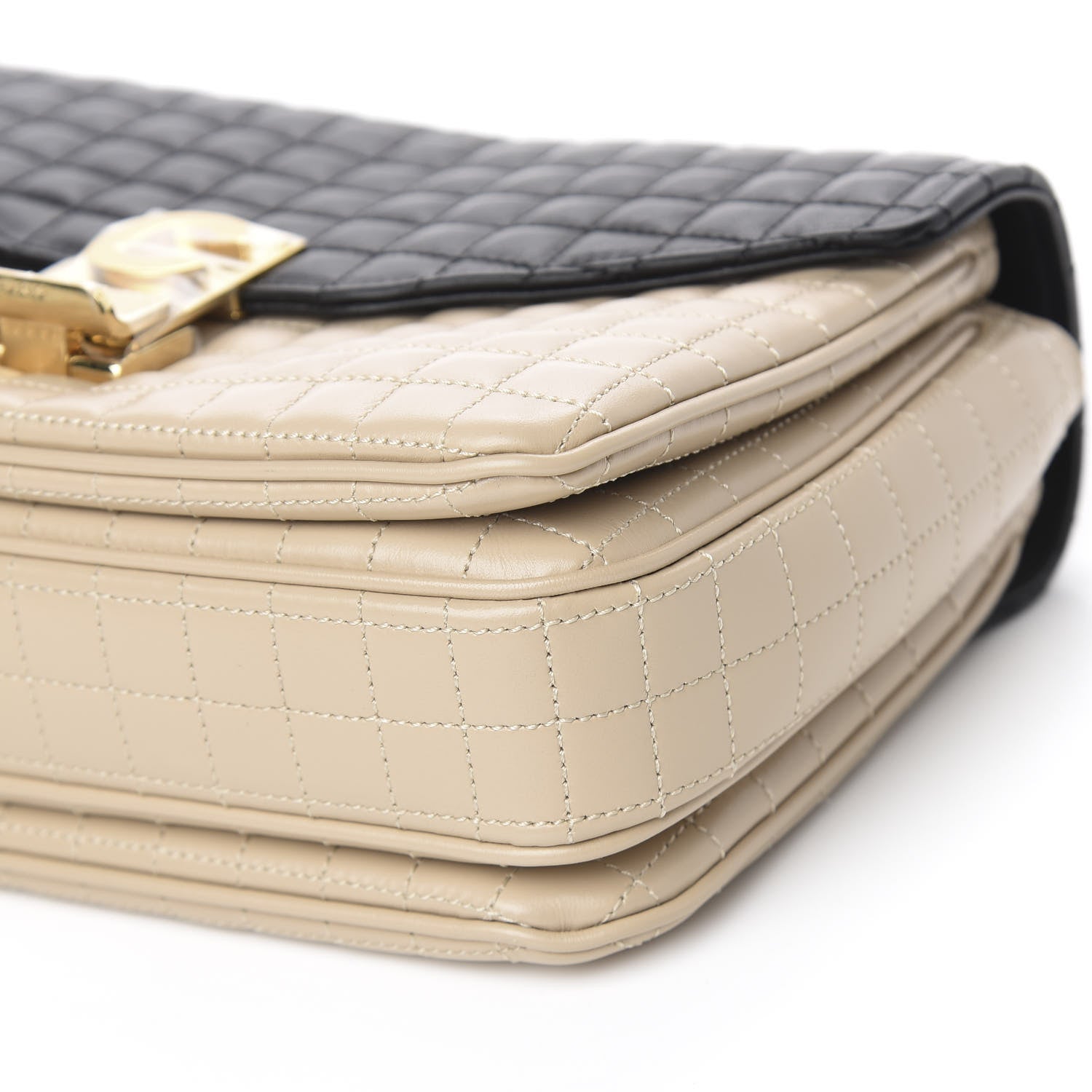 Celine Calfskin Quilted Medium C Bag Black Beige 10 of 10