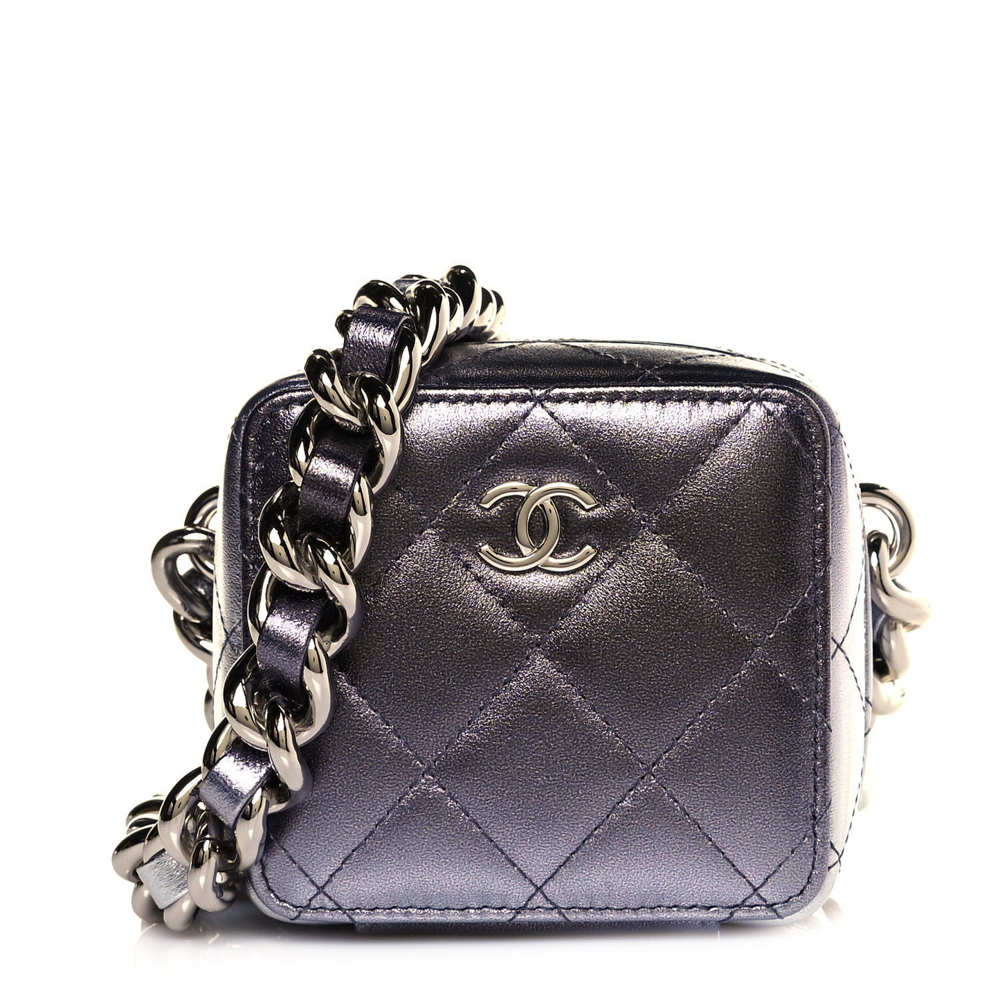 Gradient Metallic Lambskin Quilted Like A Wallet Clutch With Chain Silver Purple