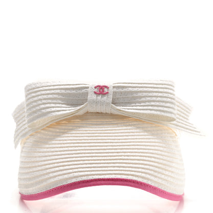 Chanel Straw Grosgrain Visor M White Pink 3 of 8