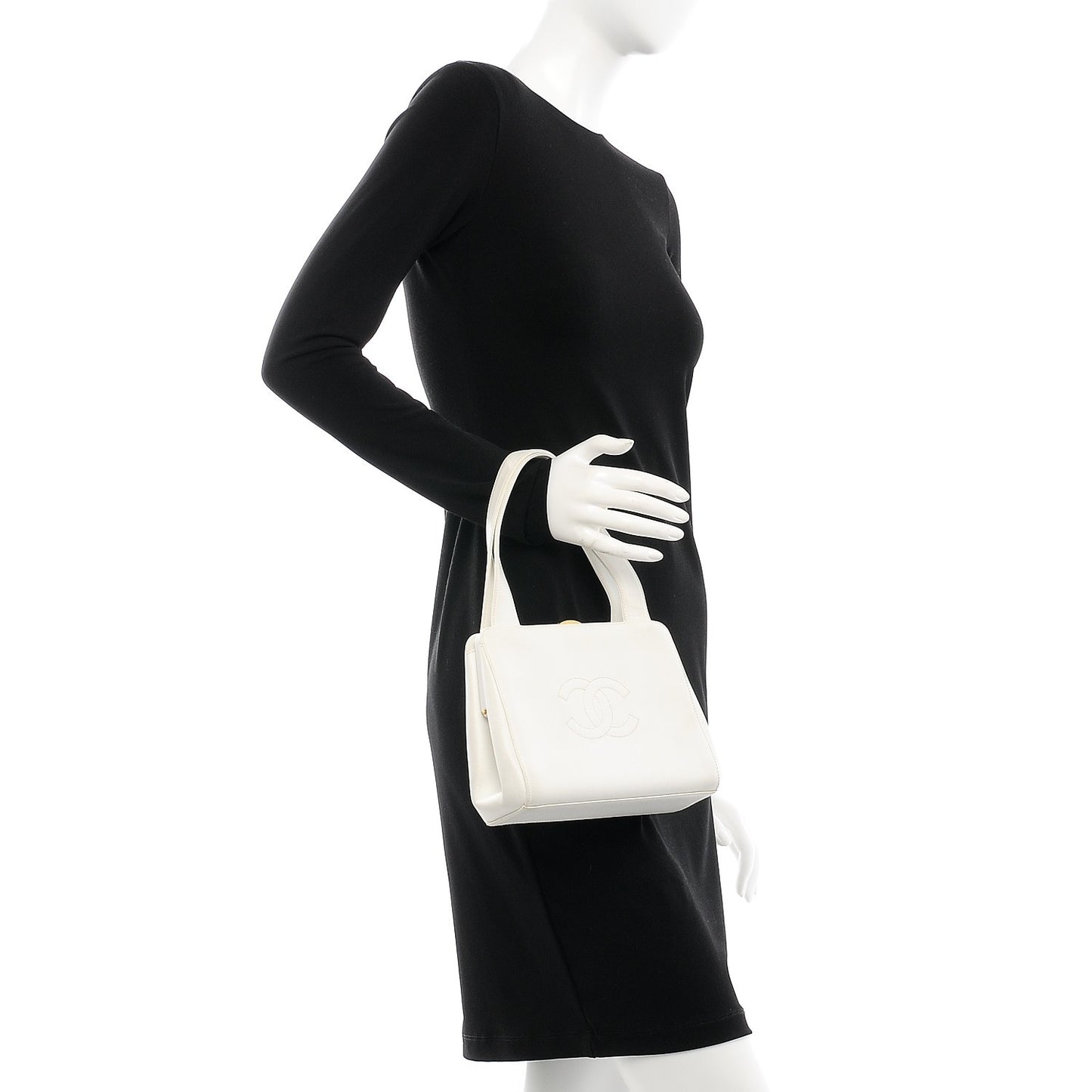 Caviar CC Frame Evening Bag White