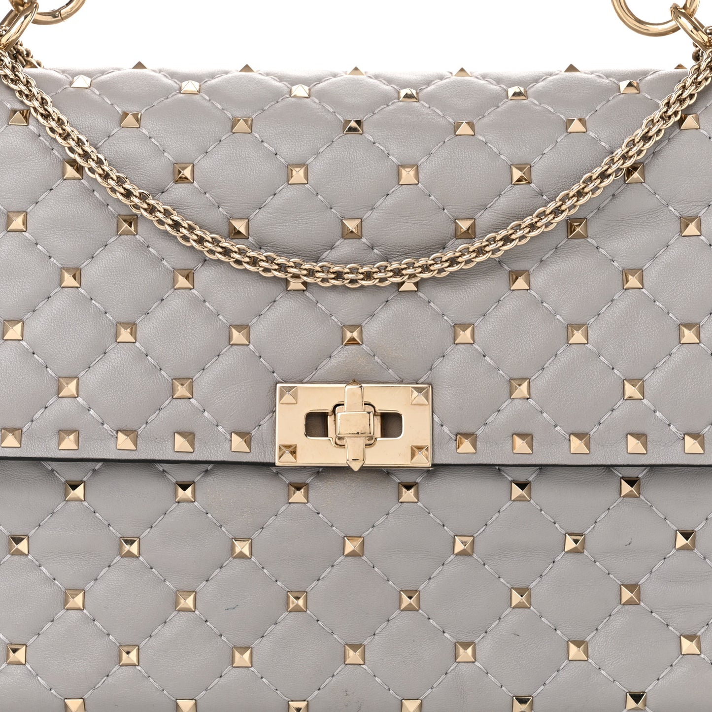 Nappa Large Rockstud Spike Shoulder Bag Pastel Grey