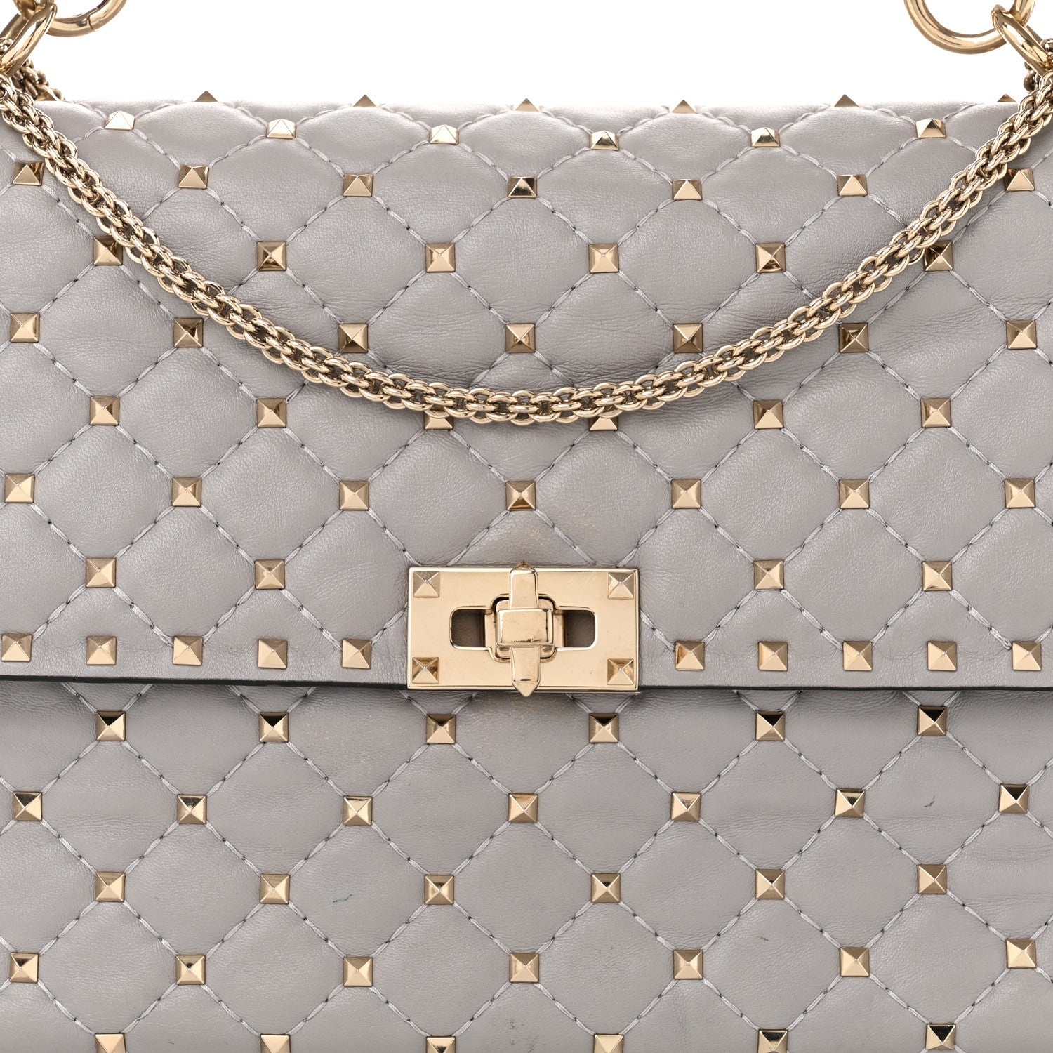 Valentino Garavani Nappa Large Rockstud Spike Shoulder Bag Pastel Grey 7 of 9