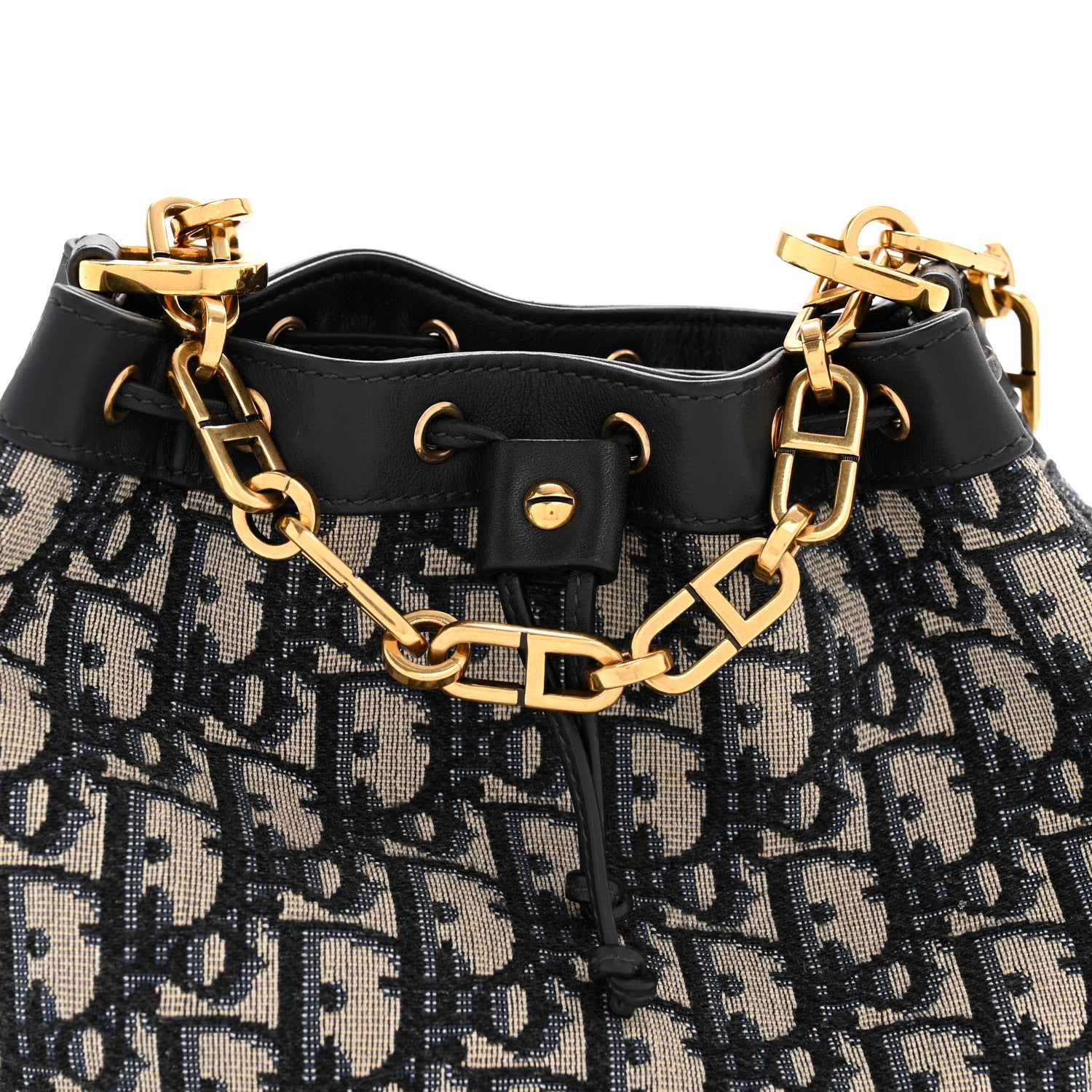 Christian Dior Oblique Drawstring Chain Bucket Bag Blue 8 of 11