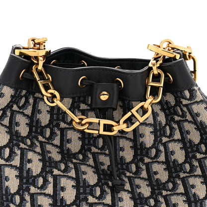 Christian Dior Oblique Drawstring Chain Bucket Bag Blue 8 of 11