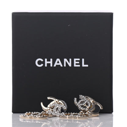 Chanel Crystal Pearl Double CC Drop Earrings Gold Silver 5 of 5