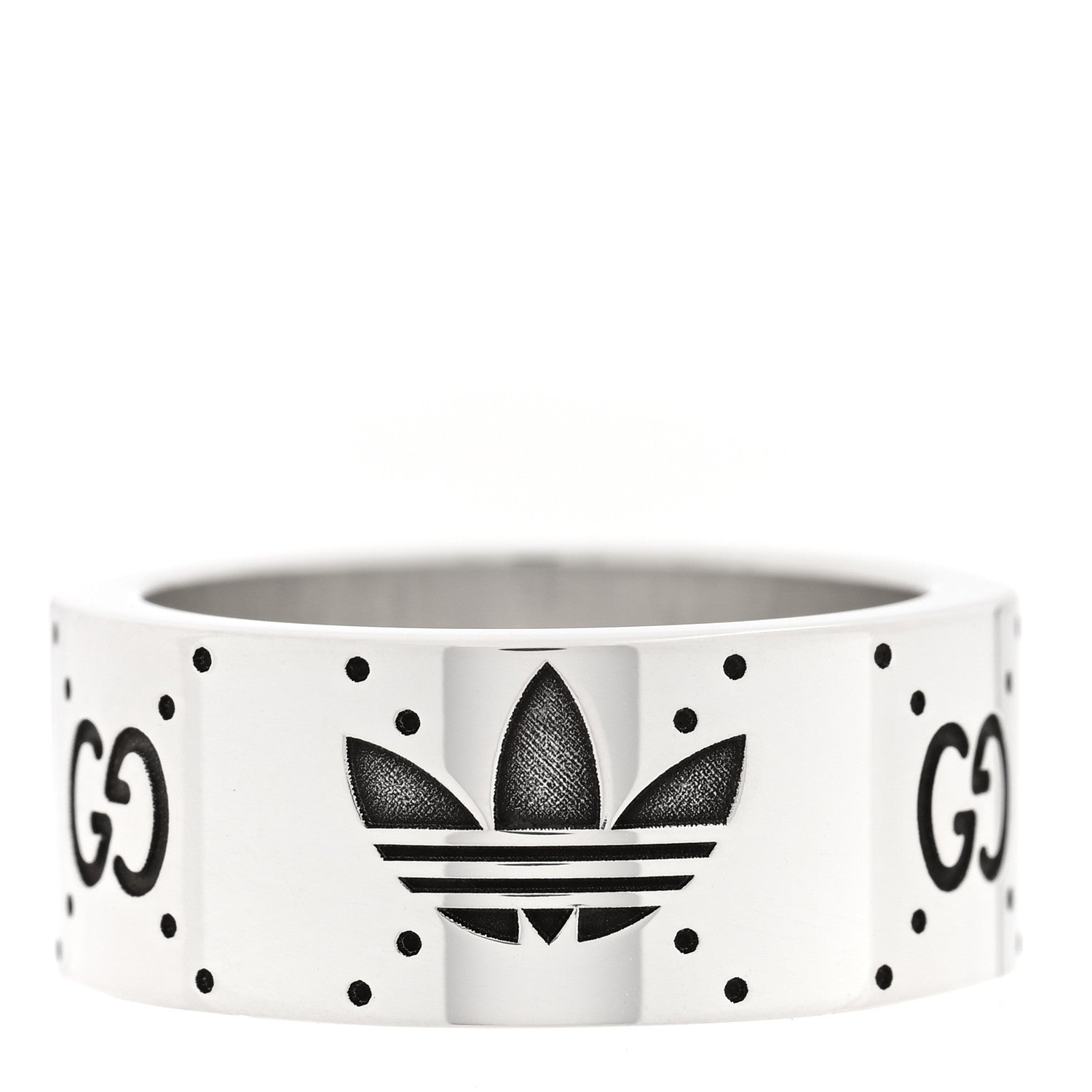 Gucci X ADIDAS Sterling Silver Trefoil GG Monogram Extra Wide Band Ring 57 8 1 of 5