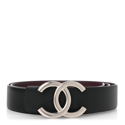 Chanel Calfskin CC Reversible Belt 85 34 Black Burgundy 1 of 9