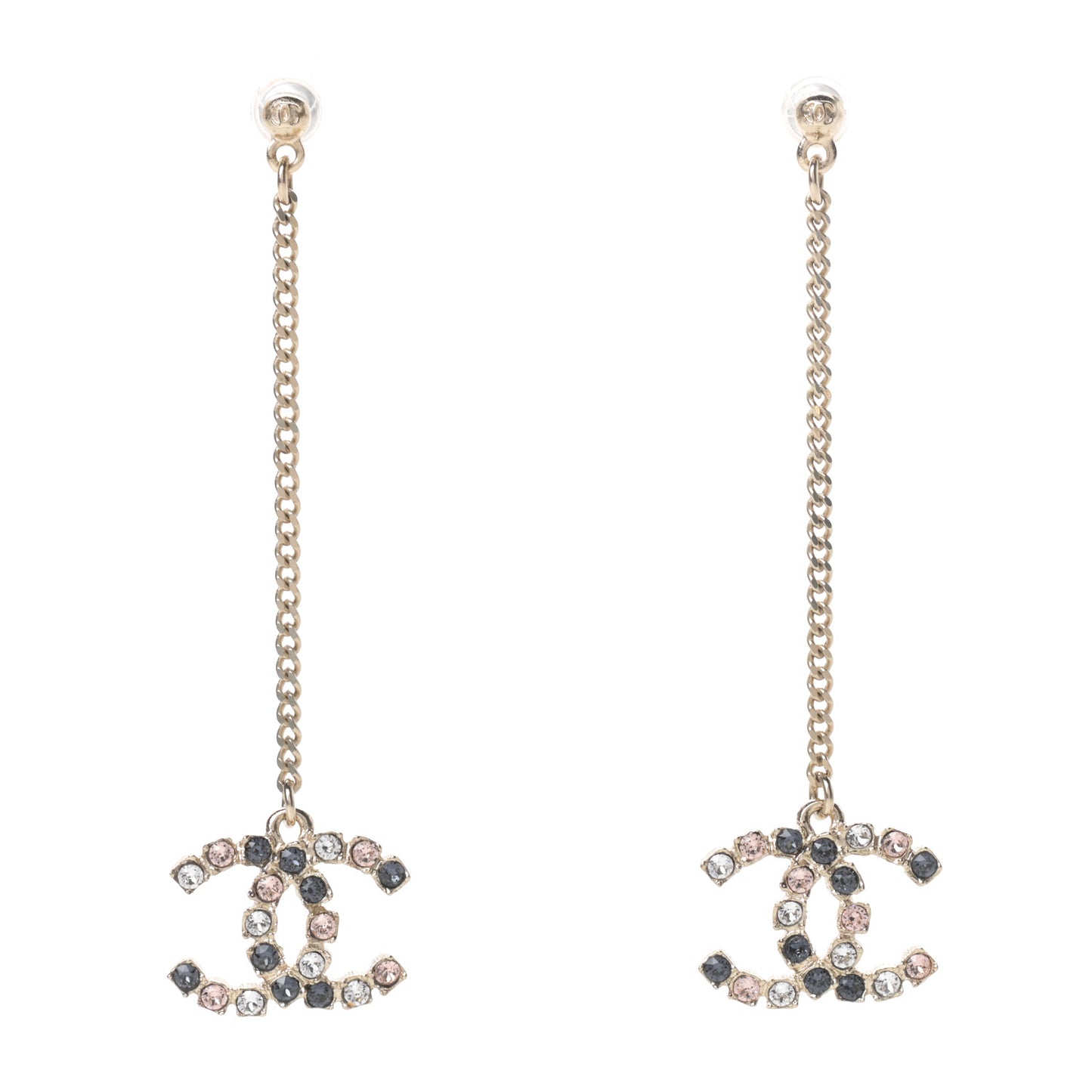 Crystal CC Drop Earrings Pink Grey Gold