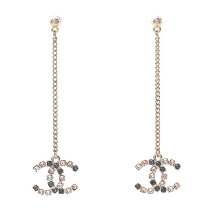 Chanel Crystal CC Drop Earrings Pink Grey Gold 1 of 5