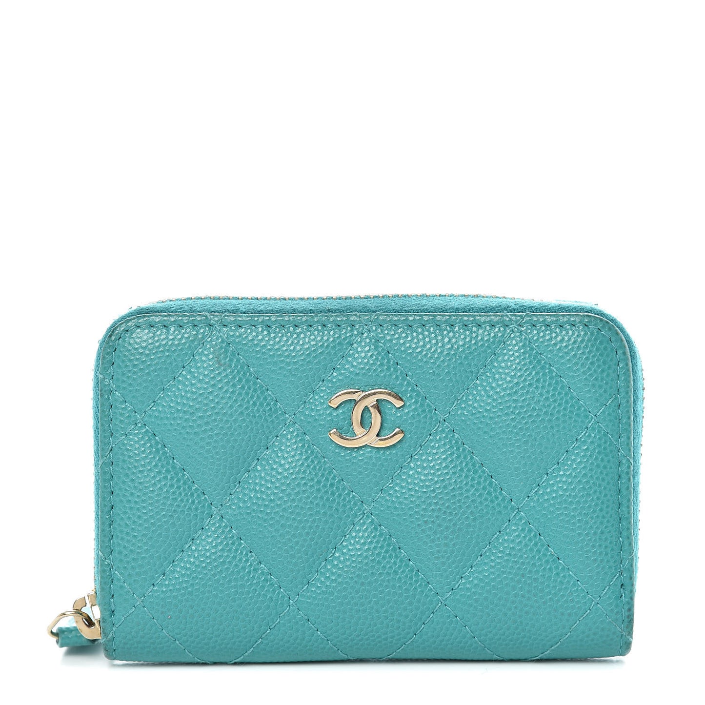 Caviar Quilted Zip Coin Purse Turquoise