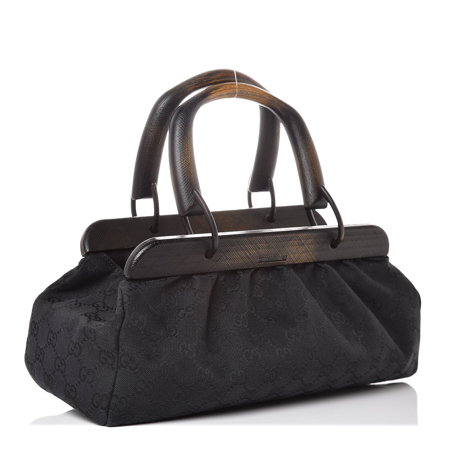 Gucci Monogram Wood Handle Frame Doctor Bag Black 3 of 9