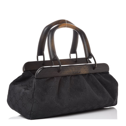 Gucci Monogram Wood Handle Frame Doctor Bag Black 3 of 9
