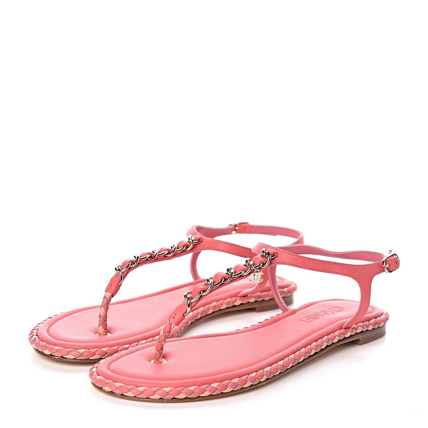 Lambskin Chain CC Logo Thong Sandals 41 Bright Pink
