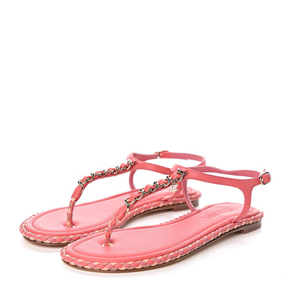 Chanel Lambskin Chain CC Logo Thong Sandals 41 Bright Pink 3 of 7