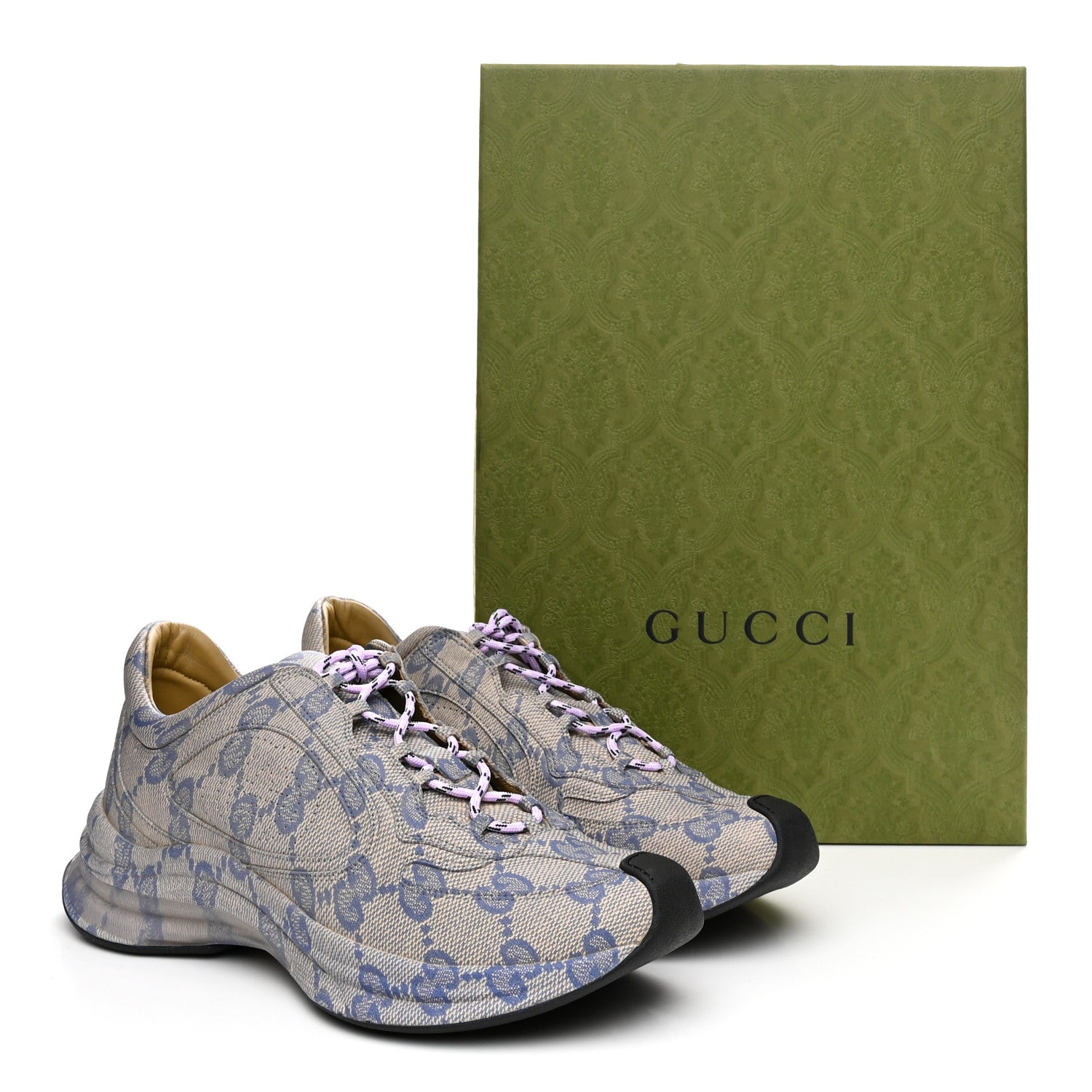 Gucci Ultralight Plume Calfskin Monogram Printed Mens Gucci Run Sneakers 10 Beige Blue 10 of 10