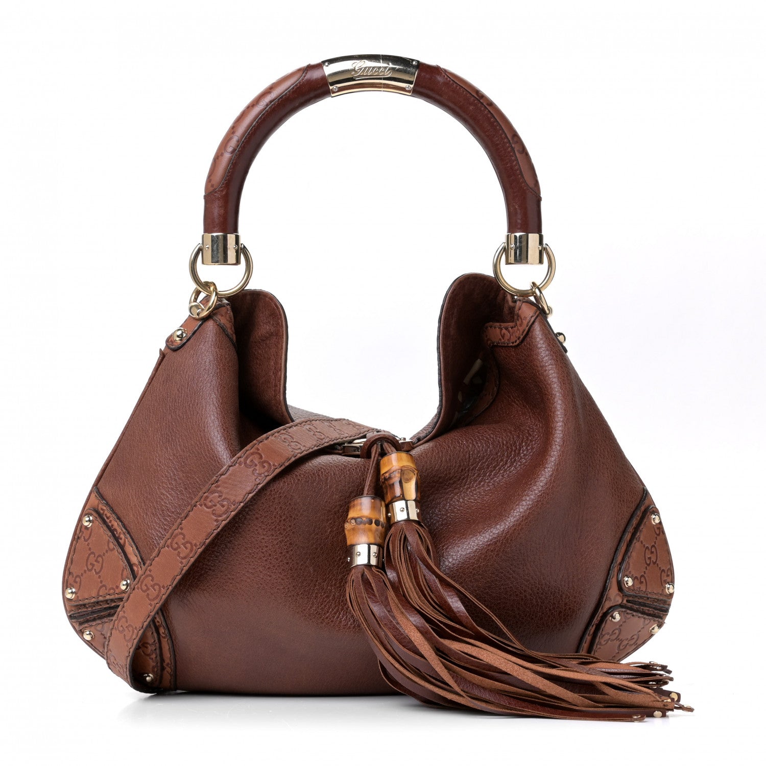 Gucci Calfskin Medium Indy Top Handle Bag Brown 1 of 10