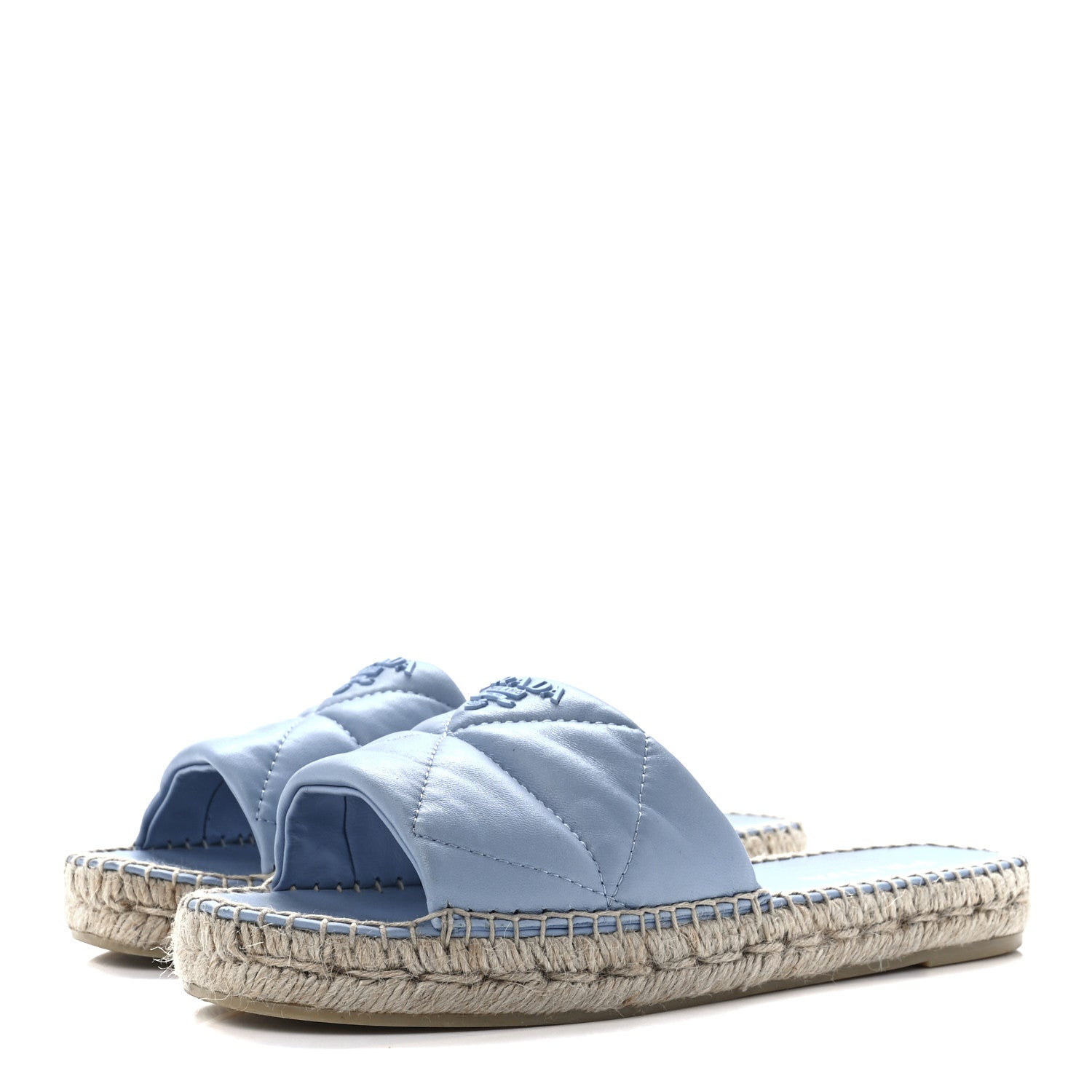 Prada Nappa Logo Quilted Espadrille 20mm Slide Sandals 40 Celeste 3 of 9