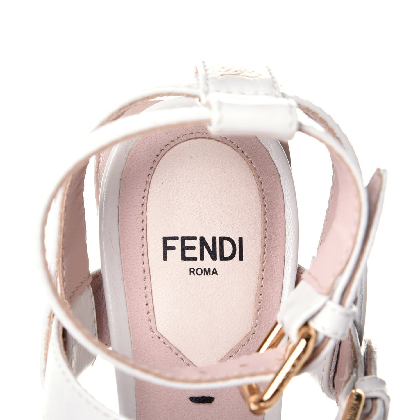 Vitello Karligraphy Embossed FFrame Ankle Strap Sandals 36 White