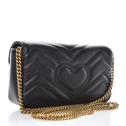 Gucci Calfskin Matelasse Super Mini GG Marmont Shoulder Bag Black 3 of 9