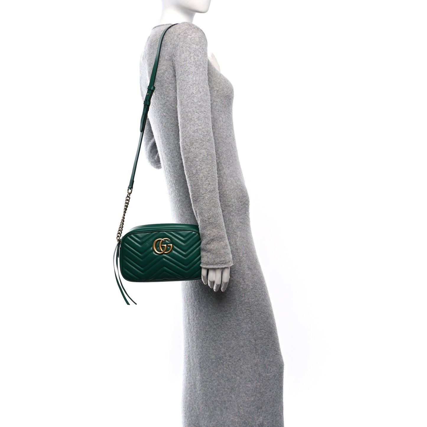 Calfskin Matelasse Small GG Marmont Chain Shoulder Bag Emerald Green
