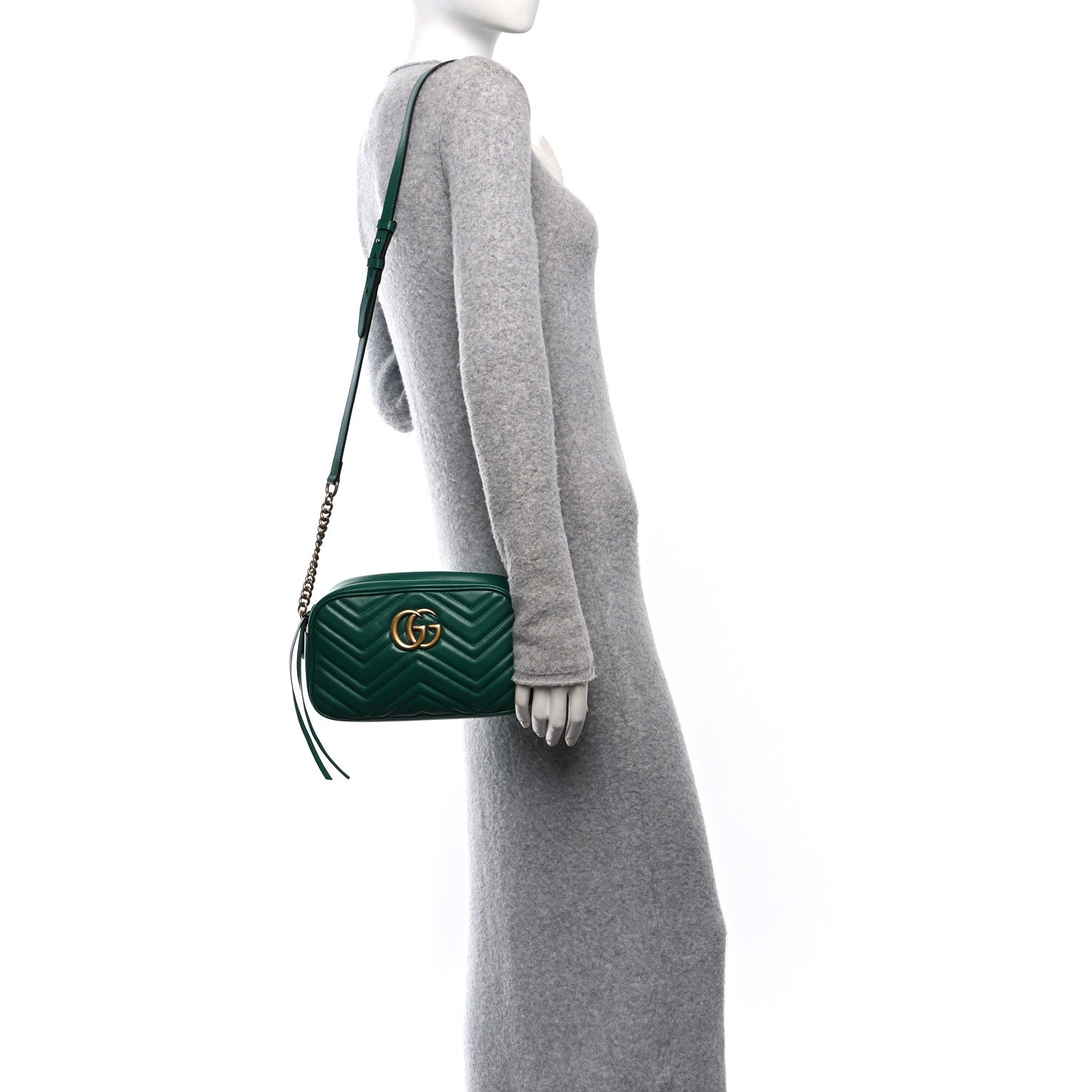 Gucci Calfskin Matelasse Small GG Marmont Chain Shoulder Bag Emerald Green 2 of 10