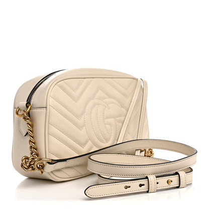 Gucci Calfskin Matelasse Small GG Marmont Chain Shoulder Bag White 3 of 12