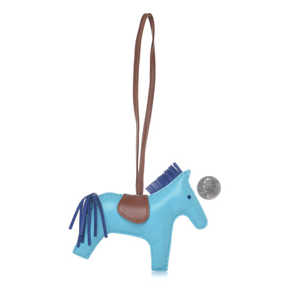 Hermes Milo Lambskin Grigri Rodeo Horse Bag Charm MM Bleu Azteque Bleu Electrique Fauve 2 of 3