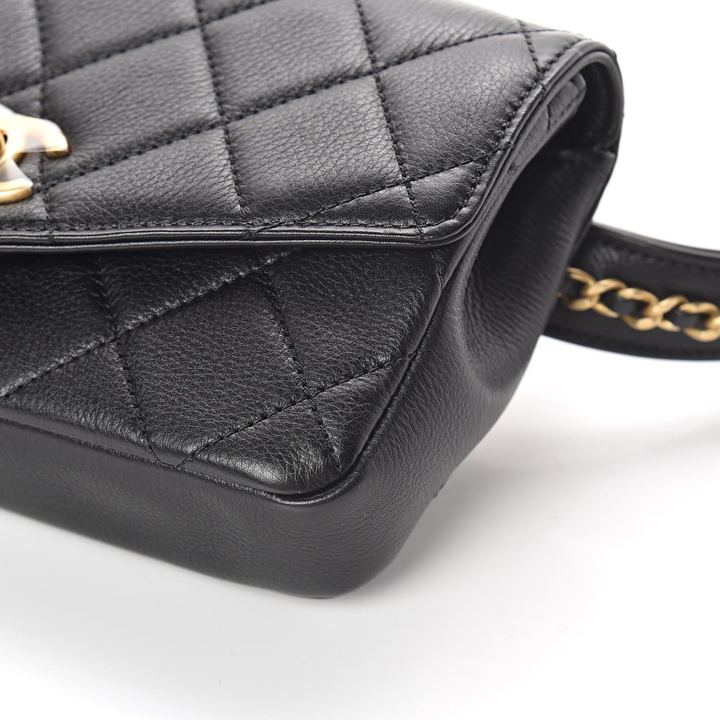 Calfskin Quilted Flap Waist Bag Black