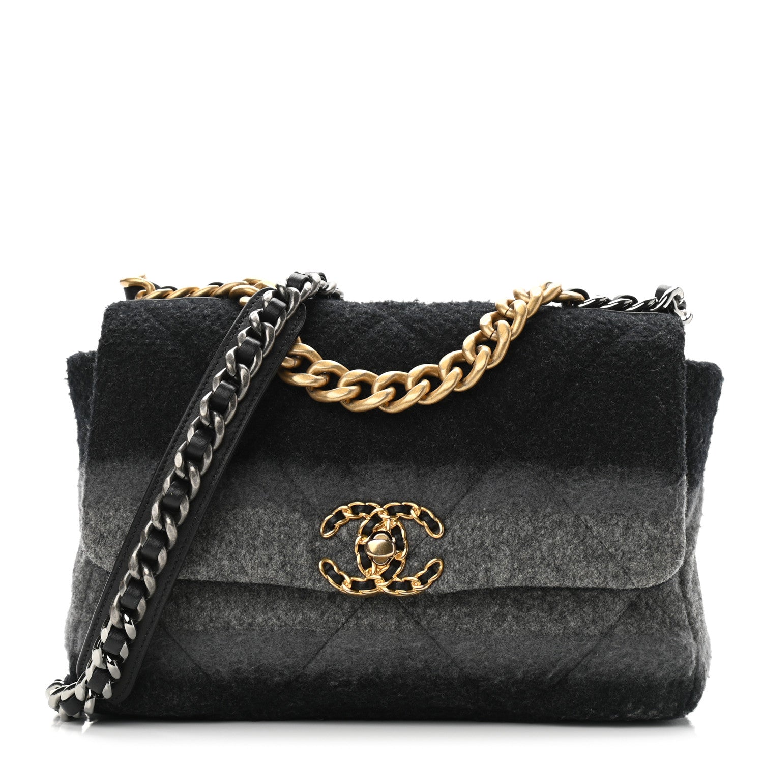 Chanel Wool Quilted Medium Chanel 19 Flap Black Grey 1 of 11