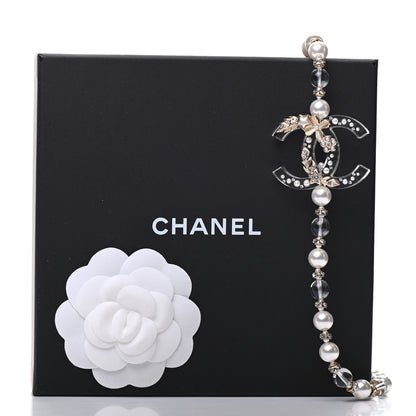 Chanel Resin Pearl Crystal CC Long Necklace Transparent Gold 6 of 6