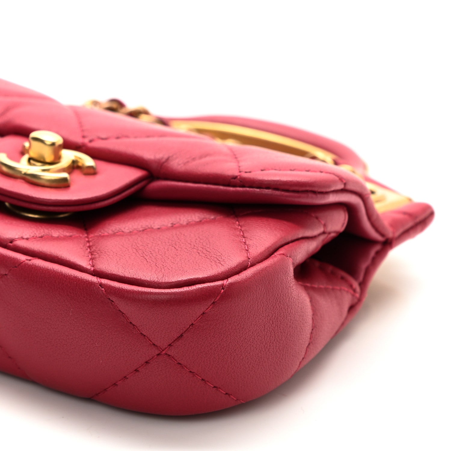 Chanel Calfskin Quilted Lady Handle Flap Card Holder With Chain Dark Pink 10 of 11