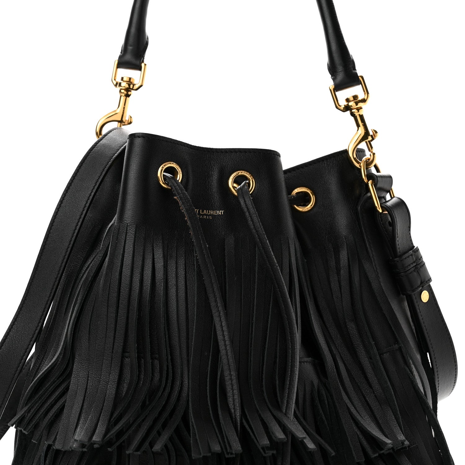 Saint Laurent Calfskin Small Emmanuelle Fringe Bucket Bag Black 8 of 11