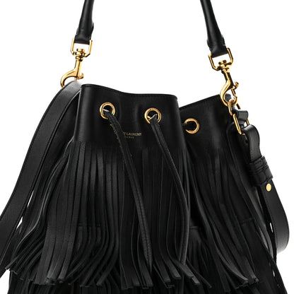 Saint Laurent Calfskin Small Emmanuelle Fringe Bucket Bag Black 8 of 11