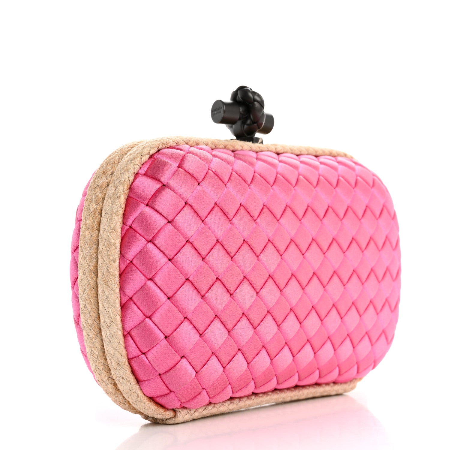 【美品】BOTTEGA VENETA ピンク ステッチ入りクラッチバッグ Bottega Veneta Satin Intreccio Impero Knot Clutch Clutch Rosa