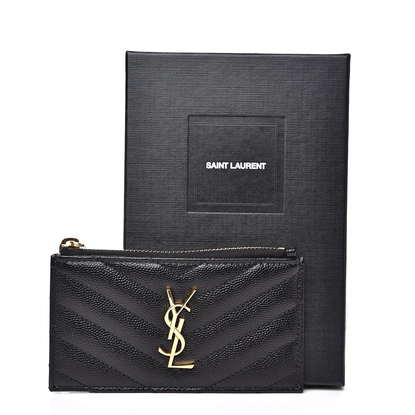 Grain De Poudre Matelasse Chevron Monogram Fragments Zippered Card Case Black