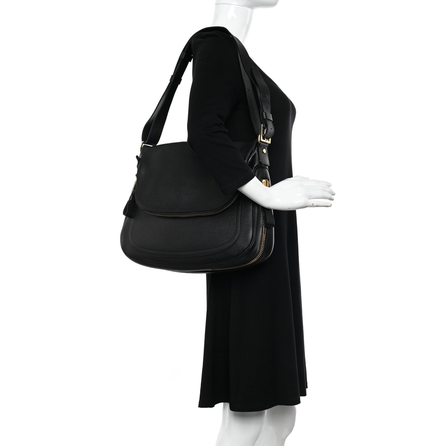 Grained Calfskin Large Jennifer Crossbody Bag Black
